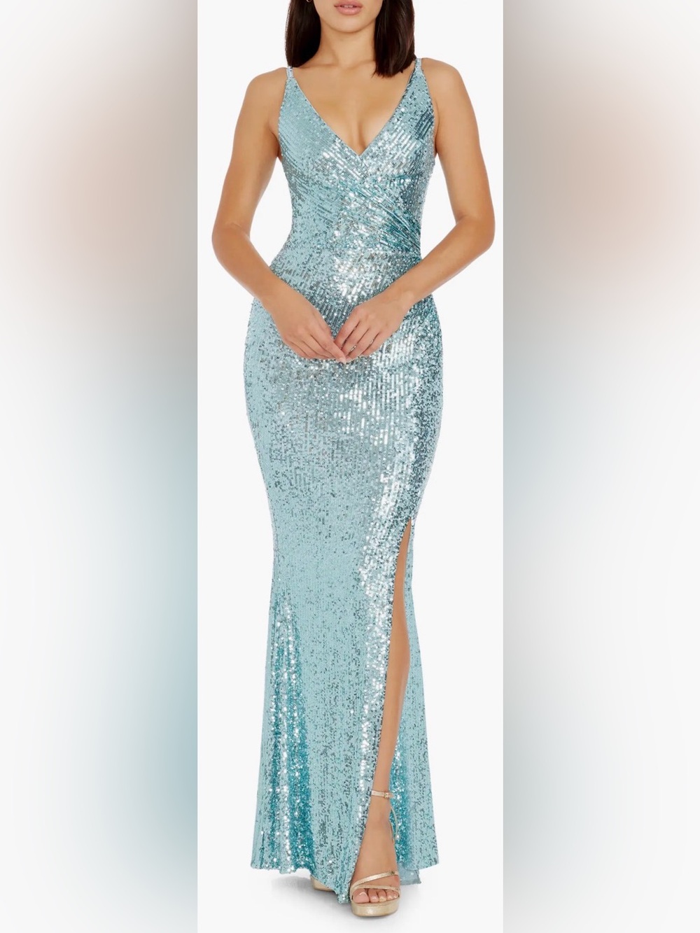 NEW Dress the Population Jordan light ice blue sequins gown sz M